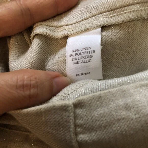 J Jill Fit & Flare Linen Maxi Skirt Size 12 Beige Metallic Travel Boho Romantic - Picture 13 of 13